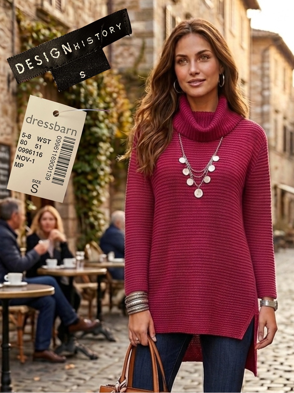 NWT DESIGN HISTORY Women S Magenta Pink Cowl Neck Oversized Sweater Tunic Ribbed